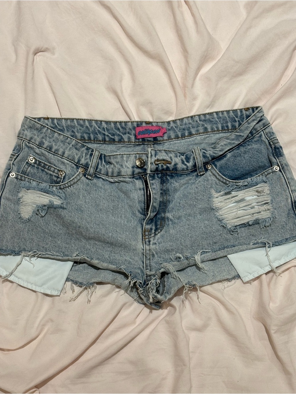 Edikted Light Blue Distressed Denim Jean Shorts